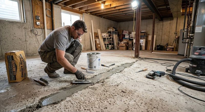 Cracked Basement Floor Repair in Johnston, RI