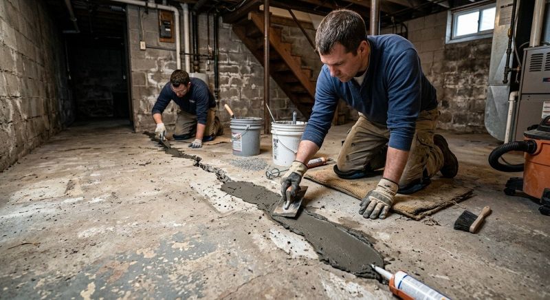 Cracked Basement Floor Repair in Johnston, RI