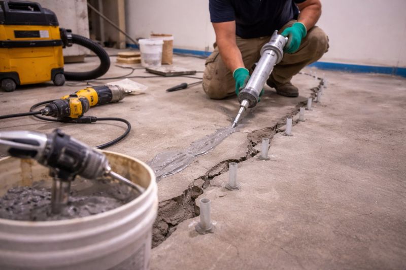 Cracked Basement Floor Repair in Johnston, RI