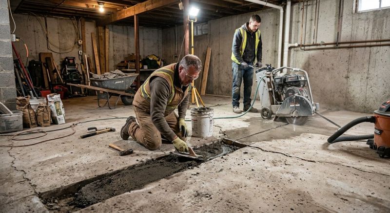 Cracked Basement Floor Repair in Johnston, RI
